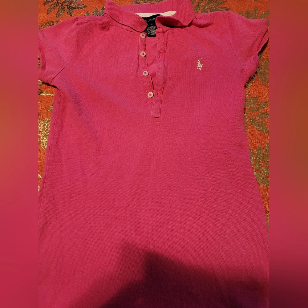 Ralph Lauren Pretty Pink Cotton Preppy Ruffled Polo Dress Size Large Girls
